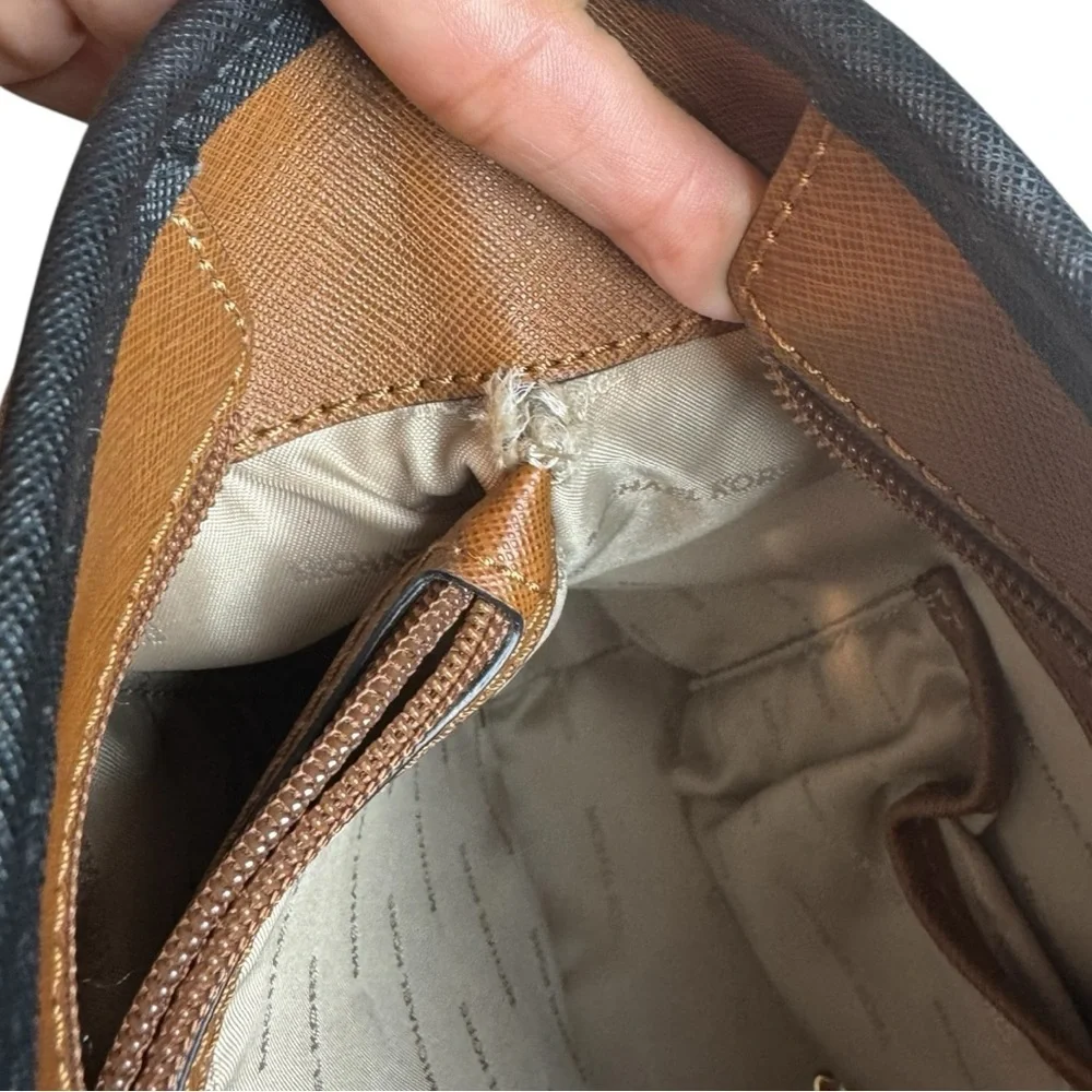 Michael Kors Jet Set Medium Saffiano Leather Colorblock Tote Bag Brown & Black